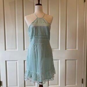raine dusty blue lace panel tiered bodycon dress Pretty little thing Raine Dusty Blue Lace Panel